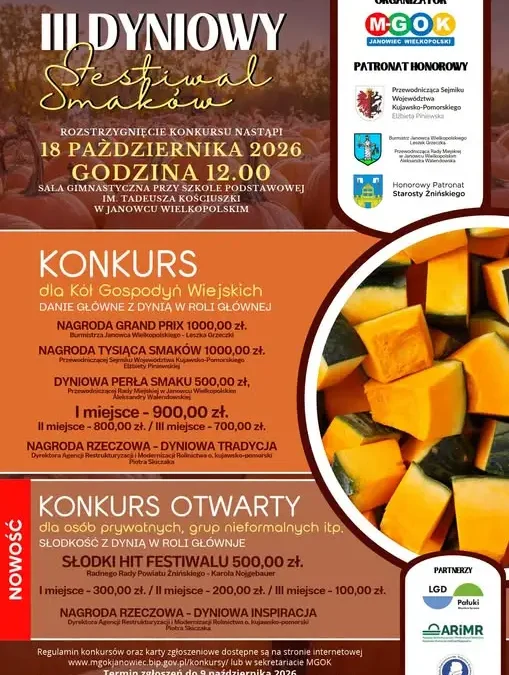III Dyniowy Festiwal Smaków w Janowcu Wielkopolskim – ruszyły zgłoszenia