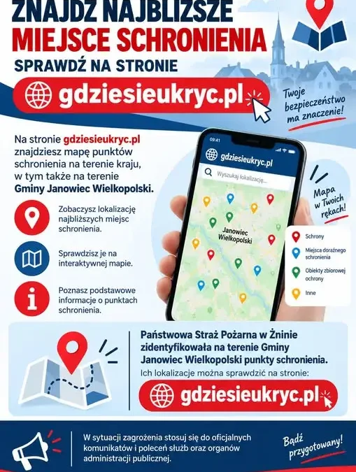 Gmina Janowiec Wielkopolski: sprawdź mapę punktów schronienia online