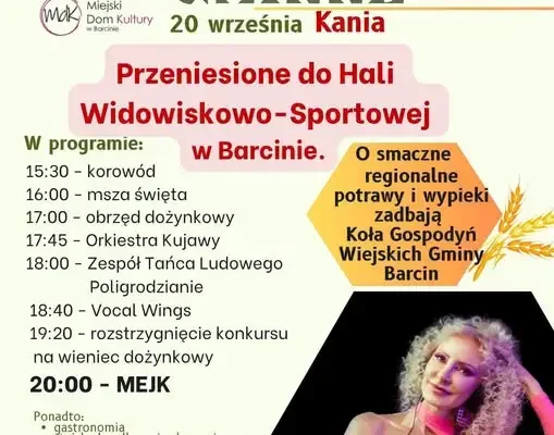 Dożynki gminne w Barcinie przeniesione do hali widowiskowo-sportowej