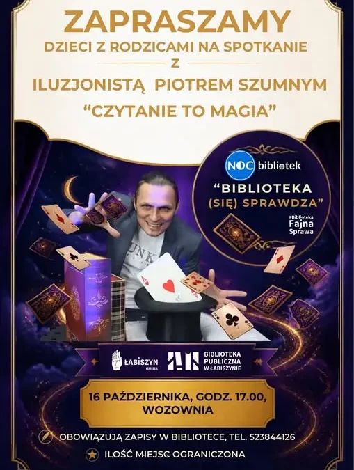 Noc Bibliotek w Łabiszynie: iluzjonista i magia czytania już 16 października