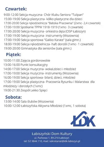 Łabiszyński Dom Kultury wznawia stałe zajęcia od 1 października