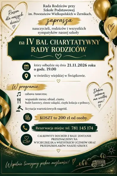 V Bal Charytatywny Rady Rodziców w Żernikach – 21 listopada 2026