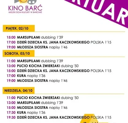 Weekend filmowy w Kinie Barć – repertuar od 2 do 4 października