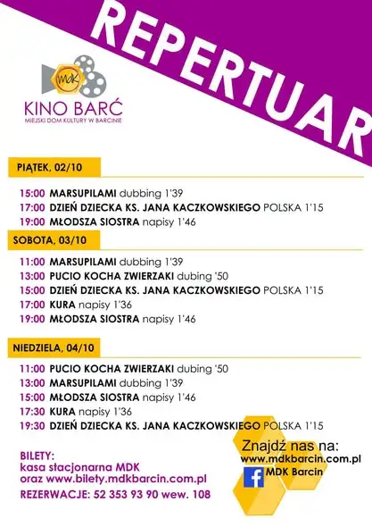 Weekend filmowy w Kinie Barć – repertuar od 2 do 4 października