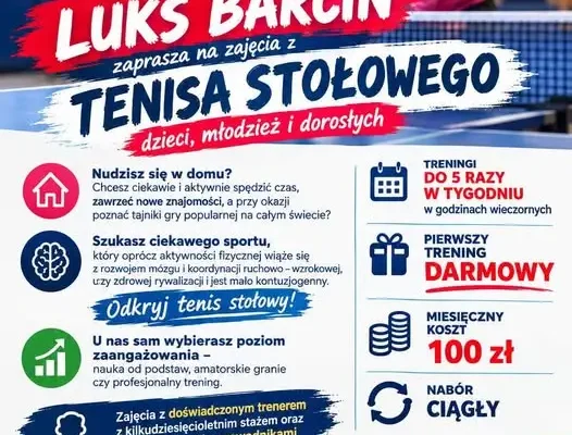LUKS Barcin zaprasza na treningi tenisa stołowego – rusza nabór