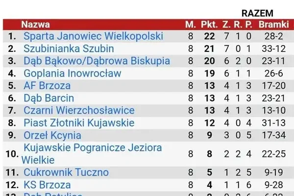 Sparta Janowiec Wielkopolski rozgromiła KS Brzoza 5:0 w 8. kolejce A-klasy