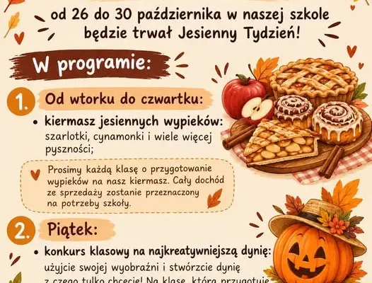 Jesienny Tydzień w szkole przy ul. Polnej – kiermasz wypieków i konkurs na dynię