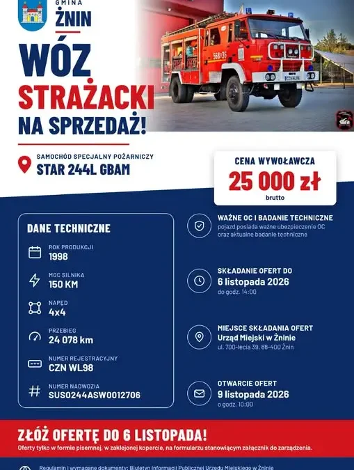 Gmina Żnin wystawia na sprzedaż zabytkowego Stara 244L – cena wywoławcza 25 tys. zł