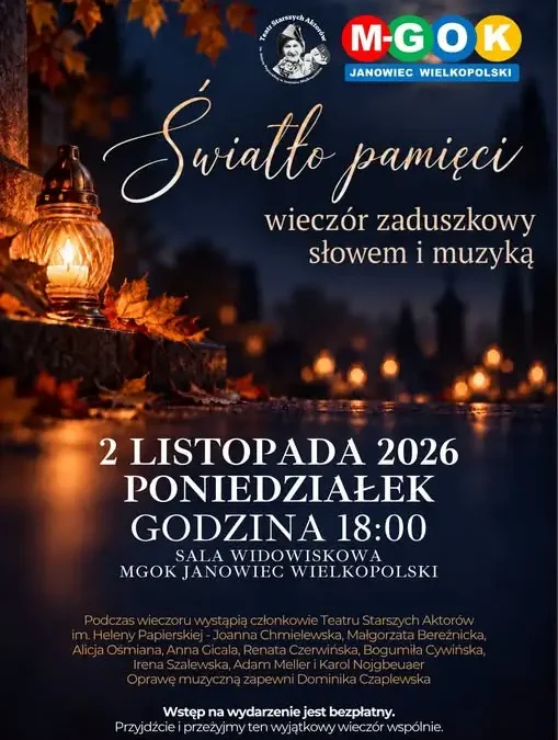 Janowiec Wielkopolski: wieczór zaduszkowy „Światło pamięci” w MGOK